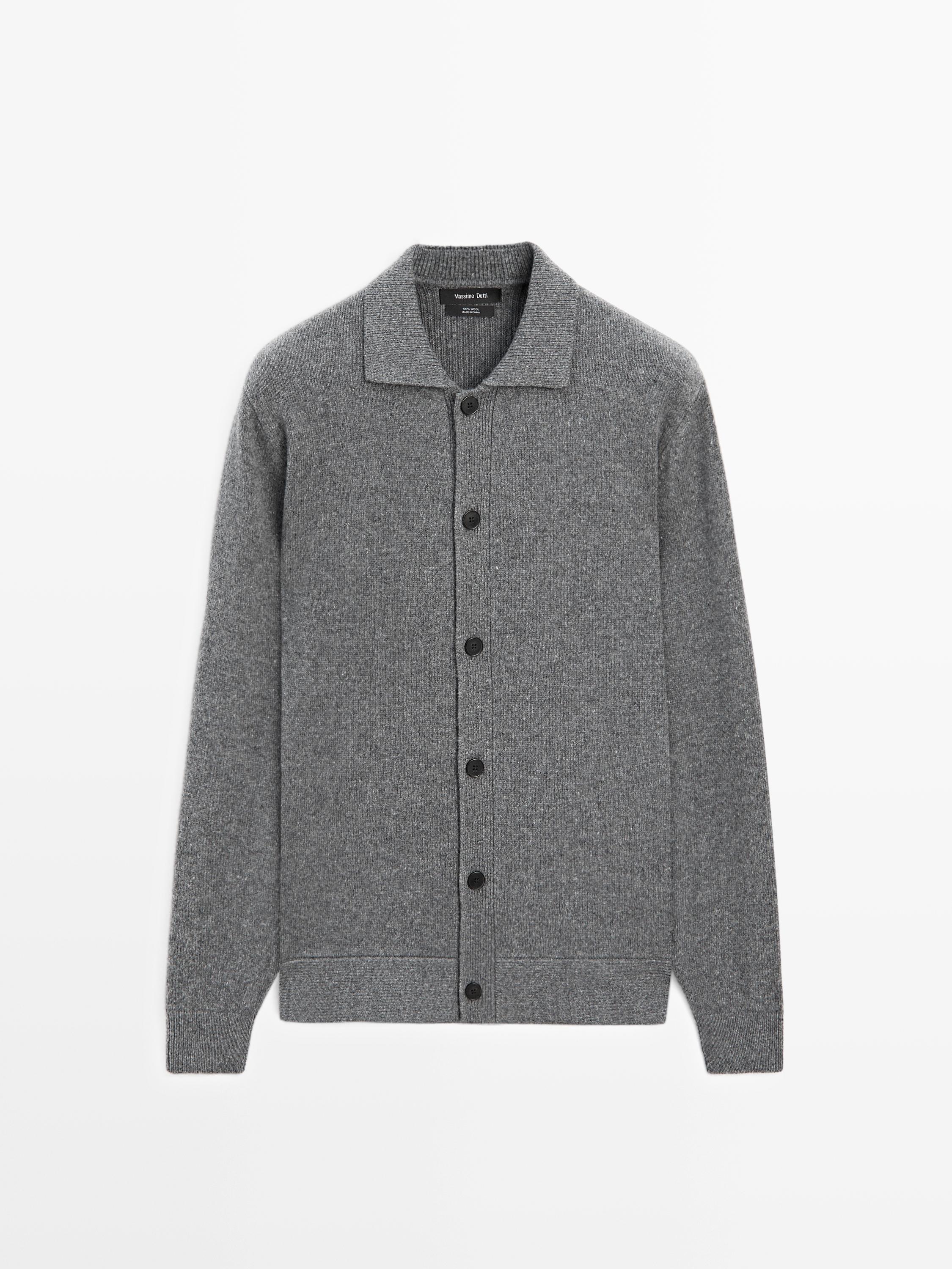 Cardigan 100 % laine à col polo